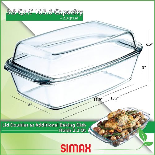  [아마존베스트]Clear Oblong Glass Casserole by Simax | High Lid Doubles as Roaster, Heat, Cold and Shock Proof, Dishwasher Safe, Made in Europe, 3 Quart Casserole Pan