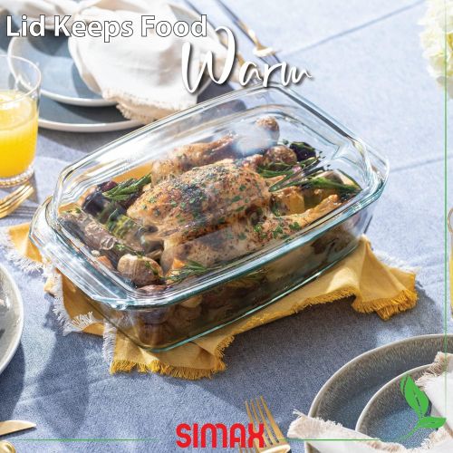  [아마존베스트]Clear Oblong Glass Casserole by Simax | High Lid Doubles as Roaster, Heat, Cold and Shock Proof, Dishwasher Safe, Made in Europe, 3 Quart Casserole Pan