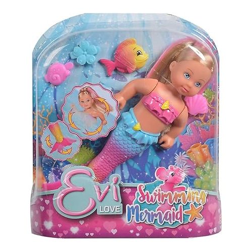  Simba 105733318 Evi Love Swimming Mermaid/Evi The Mermaid/Can Swim/with Fish Figure/Dressing Doll / 12 cm for Children from 3 Years