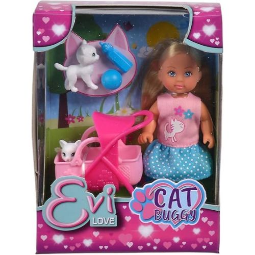 Simba 105733348 Evi Love Cat Buggy with Two Cats in Cat Buggy Removable Bag Accessories Dressing Doll 12 cm for Children from 3 Years