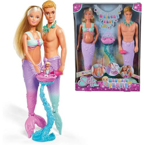  Simba 105733524 Steffi Love Mermaid Family, Doll as Pregnant Mermaid with Kevin as a Merman, with Baby Bed, 29 cm Dress-up Dolls, Toy Dolls, for Children from 3 Years