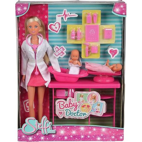  Simba Toys: Steffi Love Baby Doctor Playset, Includes a Baby Scale, Baby Bath and Observation Table, Promotes Pretend Play, For Ages 3 and up,Pink