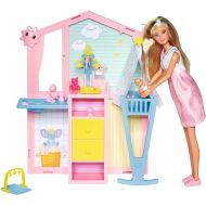 Steffi Love Newborn Baby Room, Pregnant Doll with Baby in the Children's Room, with Baby Bed, Changing Table, Bath and Accessories, 29 cm Toy Doll, from 3 Years