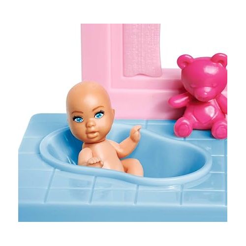  Steffi Love Newborn Baby Room, Pregnant Doll with Baby in the Children's Room, with Baby Bed, Changing Table, Bath and Accessories, 29 cm Toy Doll, from 3 Years