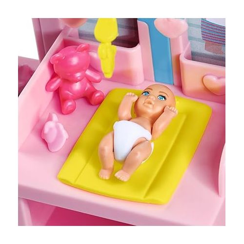  Steffi Love Newborn Baby Room, Pregnant Doll with Baby in the Children's Room, with Baby Bed, Changing Table, Bath and Accessories, 29 cm Toy Doll, from 3 Years