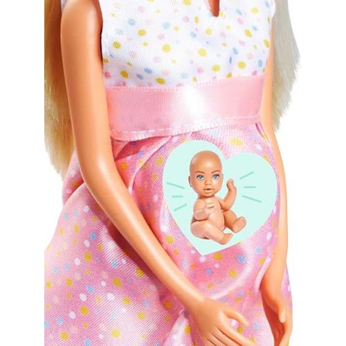  Steffi Love Newborn Baby Room, Pregnant Doll with Baby in the Children's Room, with Baby Bed, Changing Table, Bath and Accessories, 29 cm Toy Doll, from 3 Years