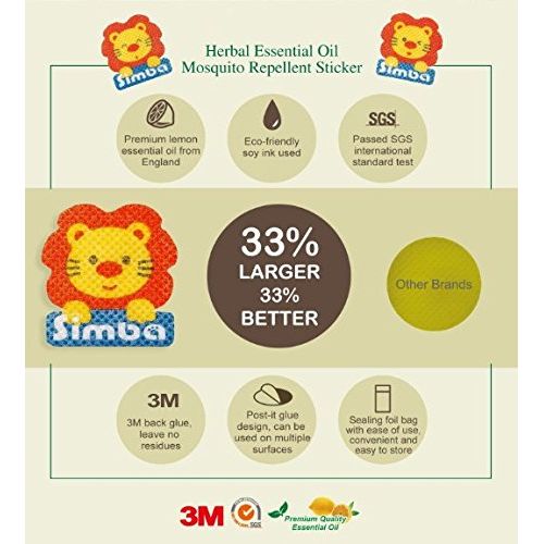  Simba Natural Mosquito Repellent Sticker (16pcs) with Citronella and Lemon Extract/ No DEET, Extra...