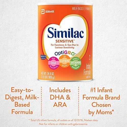  [아마존베스트]Similac Sensitive Infant Formula with Iron, Powder, One Month Supply, 34.9 ounces (Pack of 3)