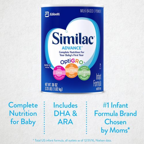  [아마존베스트]Similac Advance Infant Formula with Iron, Powder, One Month Supply, 36 Ounce (Pack of 3)