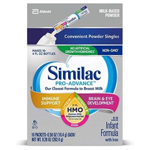  [아마존베스트]Similac Pro-Advance Non-GMO Infant Formula with Iron, with 2-FL HMO, for Immune Support, Baby Formula, Powder Stickpacks, 64 Count