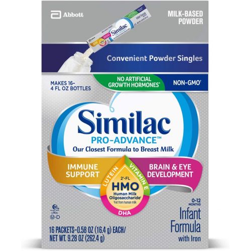  [아마존베스트]Similac Pro-Advance Non-GMO Infant Formula with Iron, with 2-FL HMO, for Immune Support, Baby Formula, Powder Stickpacks, 64 Count