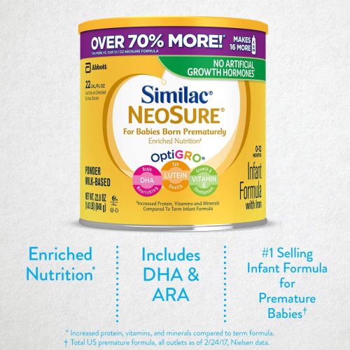  [아마존베스트]Similac NeoSure Infant Formula with Iron, For Babies Born Prematurely, Powder, 22.8 oz (4 Count)