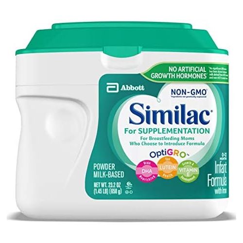  Similac For Supplementation, 4 Tubs, Gentle Non-GMO Infant Formula, for Breastfed Babies, with Prebiotics, Supports Brain & Eye Development, Powder, 23.2-oz each