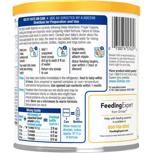  Similac NeoSure Infant Formula with Iron, For Babies Born Prematurely, Powder, 13.1 ounces (Pack of 6), Powder(White)