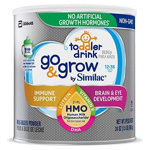  Go & Grow by Similac Toddler Drink with 2’-FL HMO for Immune Support, with 25 Key Nutrients to Help Balance Toddler Nutrition, Non-GMO Milk-Based Powder, 24-Oz Can