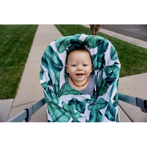  Simka Rose Carseat Cover Canopy - Infant Nursing Cover - for Baby Girls and Boys - 4 in 1 - Kids High Chair and Shopping Cart Cover - Ultra Soft and Stretchy (Leaf Print)