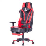 Simlife SimLife Metal Lumbar and Headrest Support RedBlack Ergonomic Gaming Computer High Back Leather Swivel Gamer Racing Executive PC Office Desk Chair with Footrest, Big
