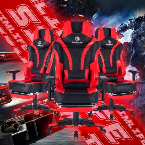  Simlife SimLife Metal Lumbar and Headrest Support RedBlack Ergonomic Gaming Computer High Back Leather Swivel Gamer Racing Executive PC Office Desk Chair with Footrest, Big