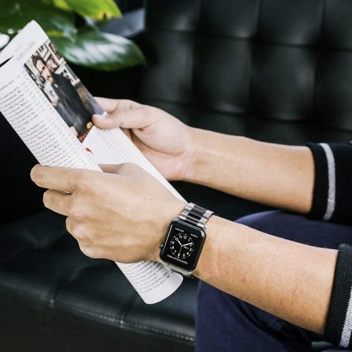  [아마존 핫딜] [아마존핫딜]Simpeak Band Compatible with Apple Watch 38mm 40mm, Stainless Steel Wirstband Strap Replacement for Apple Watch Series 5 4 3 2 1, Silver/Black