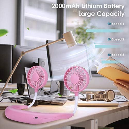  [아마존베스트]Simpeak Fan USB Quiet 3 Speed Operation Mini Lazy Fan Hanging Neck Fan for Shopping/Camping/Picnic/Sports Meeting/Excursions - Pink