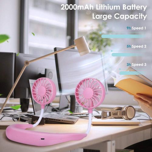  [아마존베스트]Simpeak Fan USB Quiet 3 Speed Operation Mini Lazy Fan Hanging Neck Fan for Shopping/Camping/Picnic/Sports Meeting/Excursions - Pink