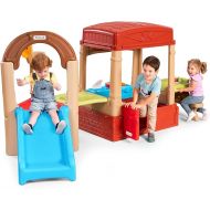Simplay3 Sunny Slide and Climb Picnic Playhouse - Indoor or Outdoor Backyard Playset for Kids with Kitchen, Picnic Table, Toddler Slide, Working Door, Kids Ages 18 Months to 6 Years