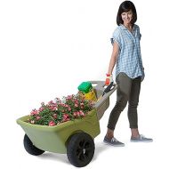 Simplay3 Easy Haul Wheelbarrow with Garden Tool Storage Tray, Durable Heavy-Duty Plastic Wheelbarrow with Large Easy Turn Wheels - Green, Made in USA…