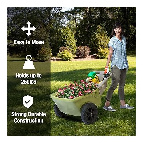  Simplay3 Easy Haul Wheelbarrow with Garden Tool Storage Tray, Durable Heavy-Duty Plastic Wheelbarrow with Large Easy Turn Wheels - Green, Made in USA…