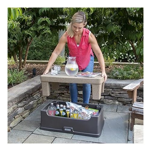  American Home Serve and Store Multi-Use Table for Indoor and Outdoor, Patio Table and Deck Storage Box, Brown and Tan, Made in USA