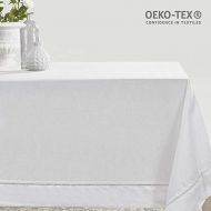 Simple&Opulence Premium 100% Linen Hemstitch Tablecloth for Rectangular Table White 54 x 72 Inch