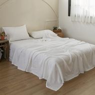 Simple&Opulence 100% Stone Washed Linen Embroidered Solid Single Flat Sheet (White, Queen)