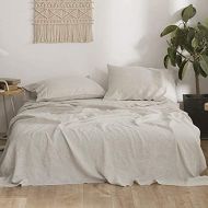 Simple&Opulence Pure Linen Sheet Set Queen-4 Piece Belgian Flax Linen Bed Sheet (1 Flat Sheet, 1 Fitted Sheet,2 Pillowcases) -Breathable Farmhouse Bedding Set-Natural Linen