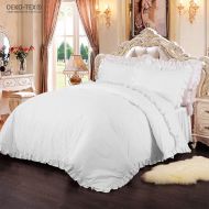 Simple&Opulence 100% Cotton Percale 250TC Plain Flouncing Girl Bedding Set Queen Twin Quilt King Duvet Cover Set Including 1 Duvet Cover and 2 Pillowcases (White, Queen)