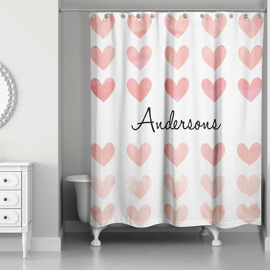  Simple Hearts Personalized Shower Curtain in WhitePink