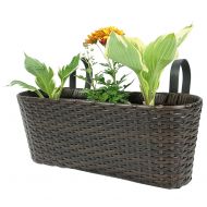 Simple Pacific E-Commerce Hanging Planter for Indoor and Outdoor Use | Elegant Rectangular Plastic Resin Wicker Hanging Basket for Flowers and Plant Holder with Hook (Brown) - 17 L