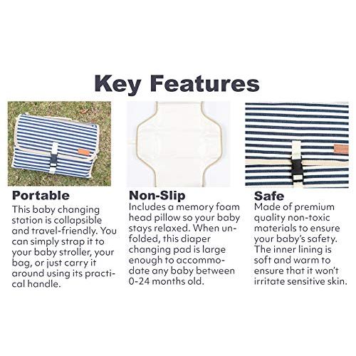 Simple Being Portable Baby Bathroom Changing Pad Cushioned Table Mat Cover Waterproof Memory Foam Baby Head Pillow Foldable Pockets for Diapers Wipes and Creams Pacifiers, Diaper B