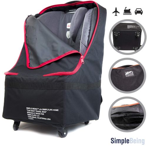  Simple Being Baby Car Seat Travel Bag, Gate Check, Infant Carriers Booster Cover Protector for Air Travel (Black with Wheels)