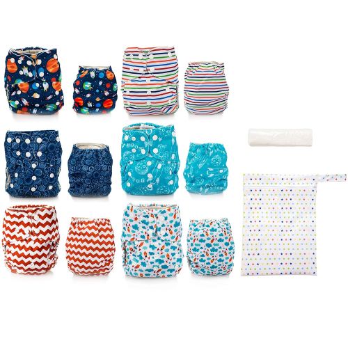  Simple Being Reusable Cloth Diapers, Double Gusset One Size Adjustable Washable Soft Absorbent Waterproof Cover Eco-Friendly Unisex Baby Girl Boy with six 4-Layers Microfiber Inser