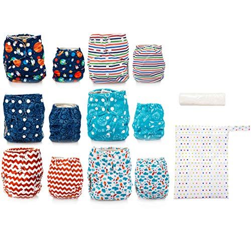  Simple Being Reusable Cloth Diapers, Double Gusset One Size Adjustable Washable Soft Absorbent Waterproof Cover Eco-Friendly Unisex Baby Girl Boy with six 4-Layers Microfiber Inser