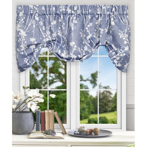  Simple Comfort Meadow Textured Open Floral Pattern (Scallop Valance, 50 x 15, Cobalt Blue)