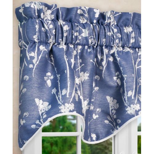  Simple Comfort Meadow Textured Open Floral Pattern (Scallop Valance, 50 x 15, Cobalt Blue)