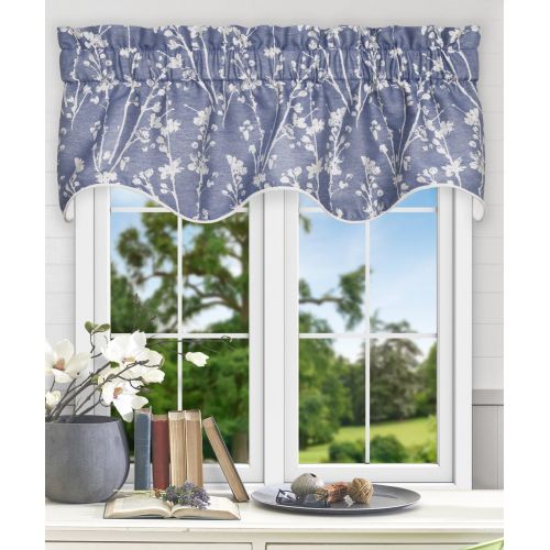  Simple Comfort Meadow Textured Open Floral Pattern (Scallop Valance, 50 x 15, Cobalt Blue)