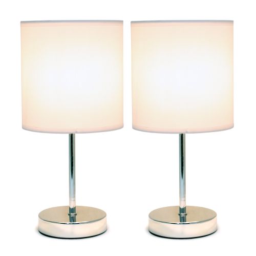  Luxury Home Chrome Mini Basic Table Lamp with Fabric Shade 2 Pack Set