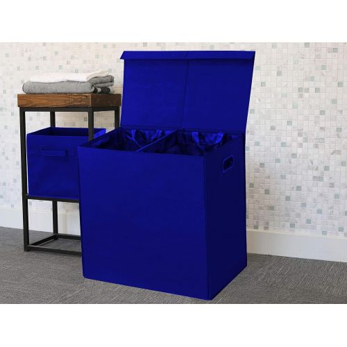  [아마존핫딜][아마존 핫딜] Simple Houseware Simplehouseware Double Laundry Hamper with Lid and Removable Laundry Bags, Dark Blue