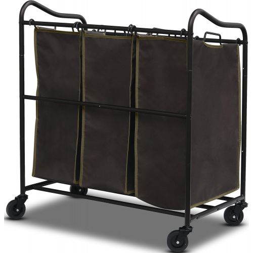 [아마존핫딜][아마존 핫딜] Amazon Simple Houseware Heavy Duty 3-Bag Laundry Sorter Rolling Cart, Brown