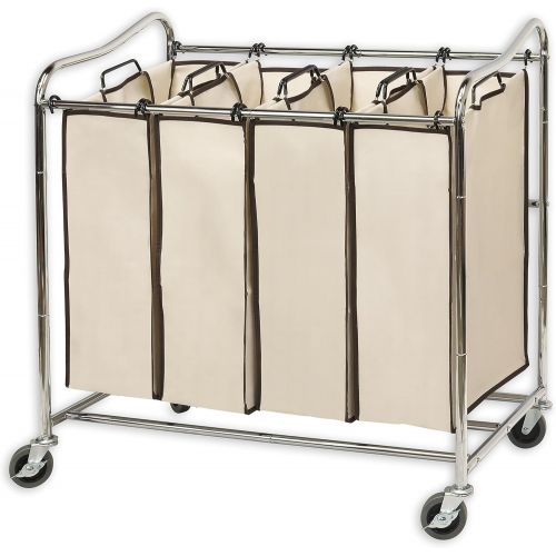  [아마존핫딜][아마존 핫딜] Simple Houseware Simplehouseware 4-Bag Heavy Duty Rolling Laundry Sorter Cart, Chrome