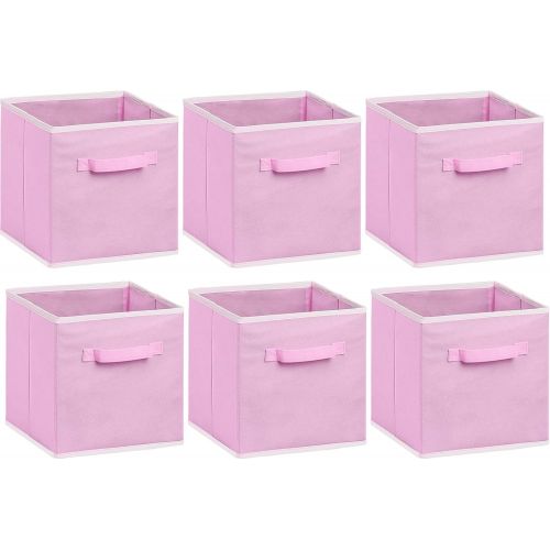  [아마존 핫딜] Simple Houseware 6 Pack - SimpleHouseware Foldable Cloth Storage Cube Basket Bins Organizer, Pink (11 H x 10.75 W x 10.75 D)