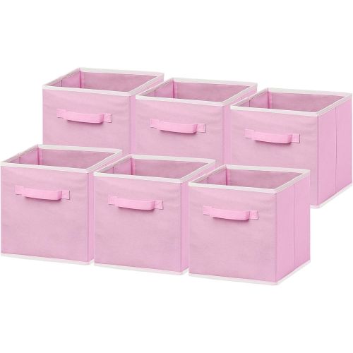  [아마존 핫딜] Simple Houseware 6 Pack - SimpleHouseware Foldable Cloth Storage Cube Basket Bins Organizer, Pink (11 H x 10.75 W x 10.75 D)