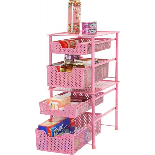  [아마존 핫딜] Simple Houseware Stackable 2 Tier Sliding Basket Organizer Drawer, Pink