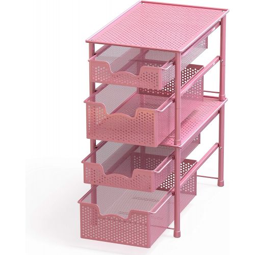  [아마존 핫딜] Simple Houseware Stackable 2 Tier Sliding Basket Organizer Drawer, Pink